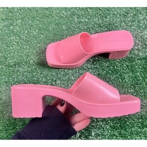 Madden Girl SZ 7 Palacee Women's Block Heel Slide Sandals Pink Jelly